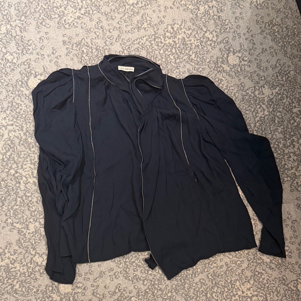 Ulla Johnson Black Lightweight Blouse with Contrast Piping